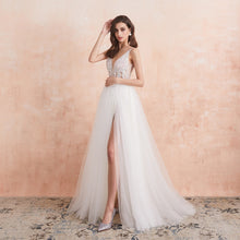 Load image into Gallery viewer, V Neck Crystal Wedding Dress