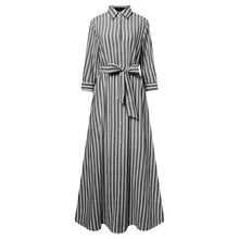Load image into Gallery viewer, Lapel Collar Striped Maxi Dress
