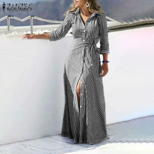 Load image into Gallery viewer, Lapel Collar Striped Maxi Dress