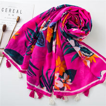 Load image into Gallery viewer, Floral Tassel Viscose Scarf