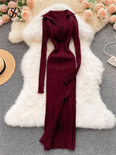Load image into Gallery viewer, Autumn Bodycon Split Sweater Dress