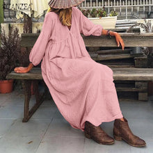 Load image into Gallery viewer, Stylish Puff Sleeve V Neck Maxi Dress
