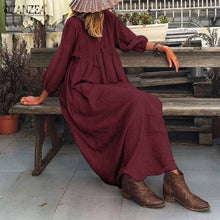 Load image into Gallery viewer, Stylish Puff Sleeve V Neck Maxi Dress
