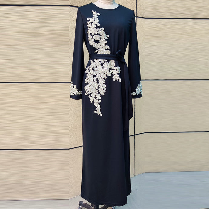 Pearl on Embroidery Abaya