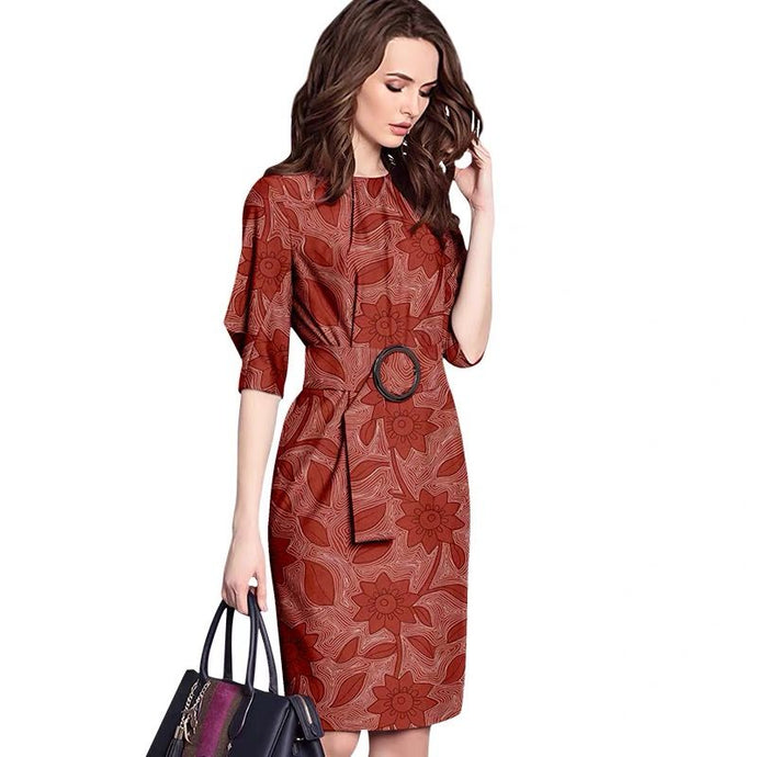 Vintage Print Half Sleeve Dress