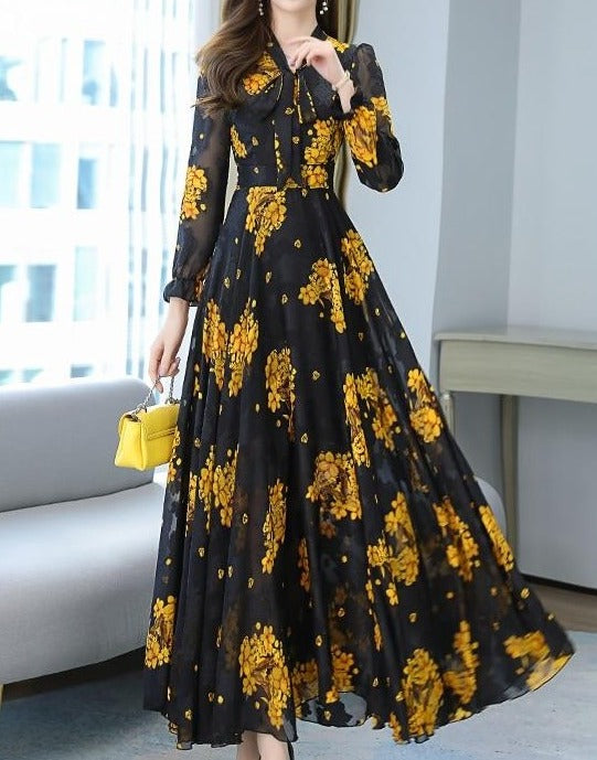 Long Sleeve Chiffon Maxi Dress