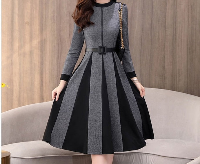 Plaid Spliced Hem Pleated Dress