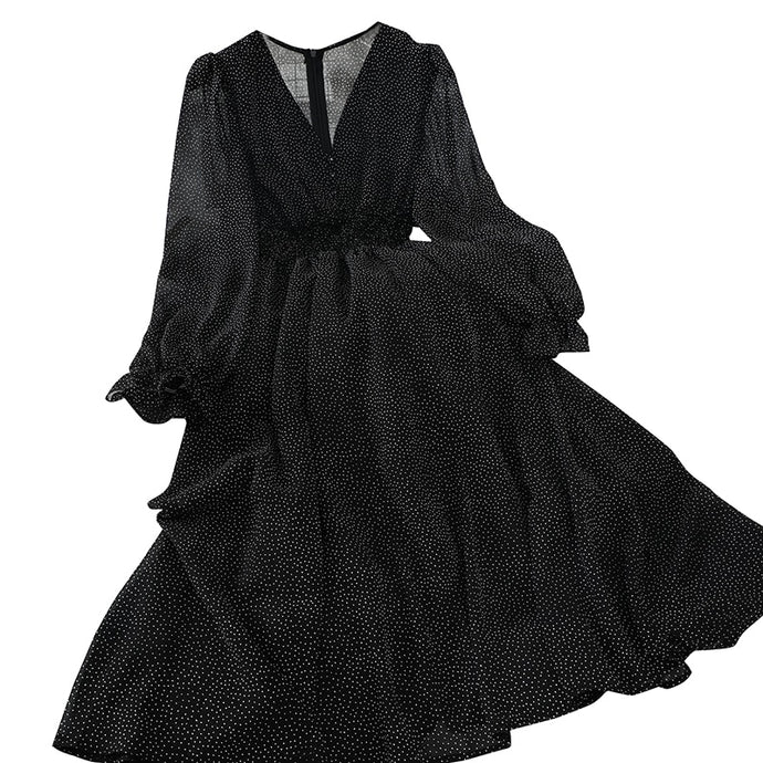 Puff Sleeve Chiffon Maxi Dress