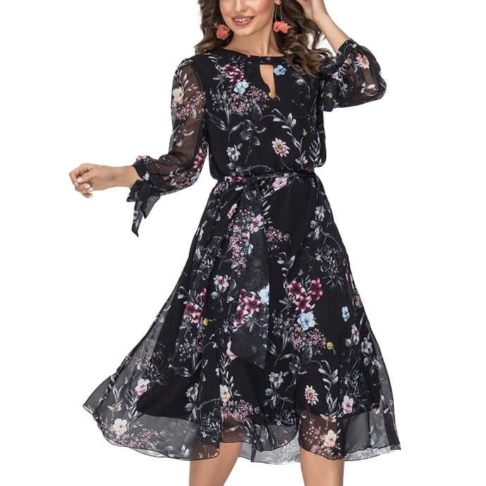 Long Sleeve Flower Print Dress
