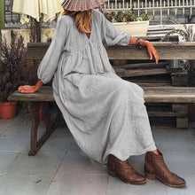 Load image into Gallery viewer, Stylish Puff Sleeve V Neck Maxi Dress
