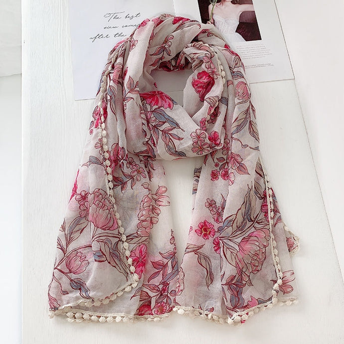 Floral Pom Pom Scarf