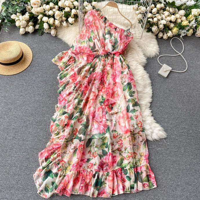 Pink Floral Print Maxi Dress