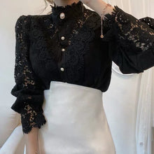 Load image into Gallery viewer, Vintage Solid Lace Blouse Shirt
