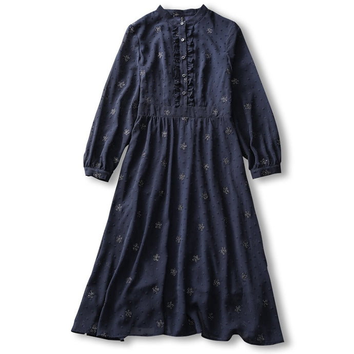 Chic A-line Stand Collar Midi Dress