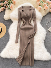 Load image into Gallery viewer, Autumn Bodycon Split Sweater Dress
