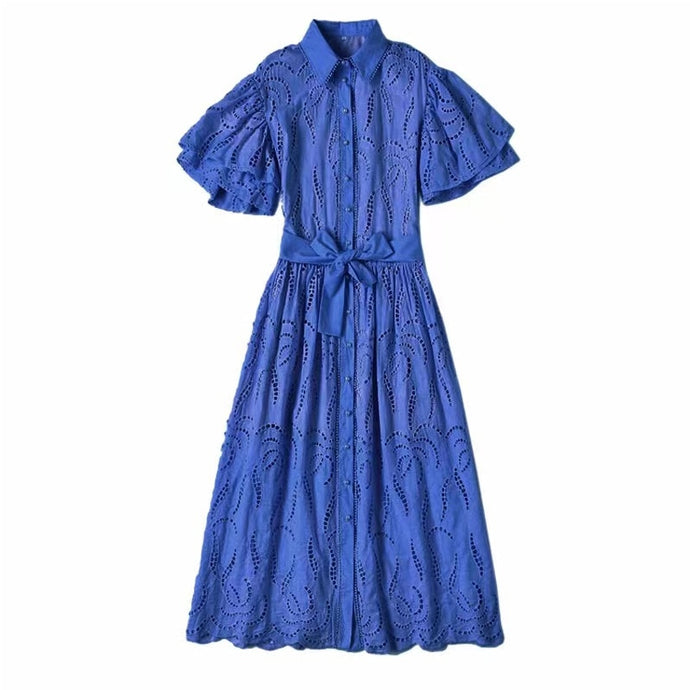Elegant Solid Hollow Out Maxi Dress